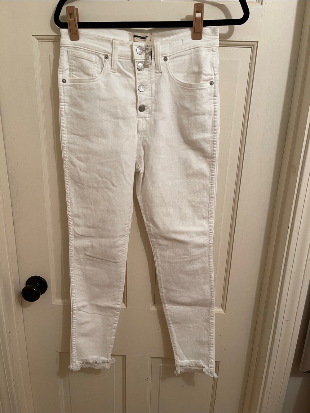 Madewell White High-Rise Skinny Jeans with Button-Fly and Raw Hem